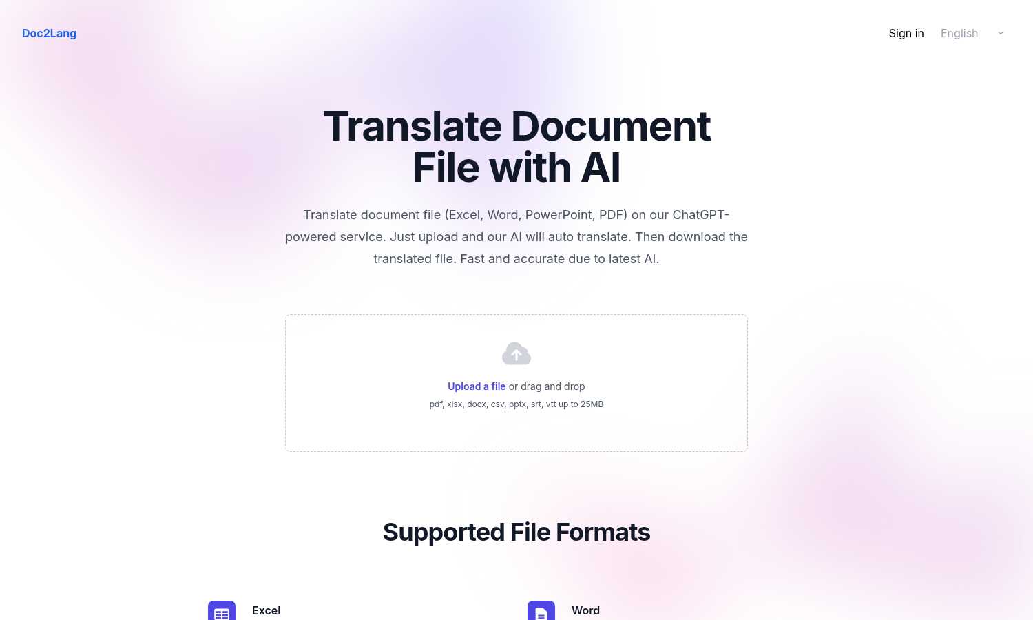 Doc2Lang application interface and features
