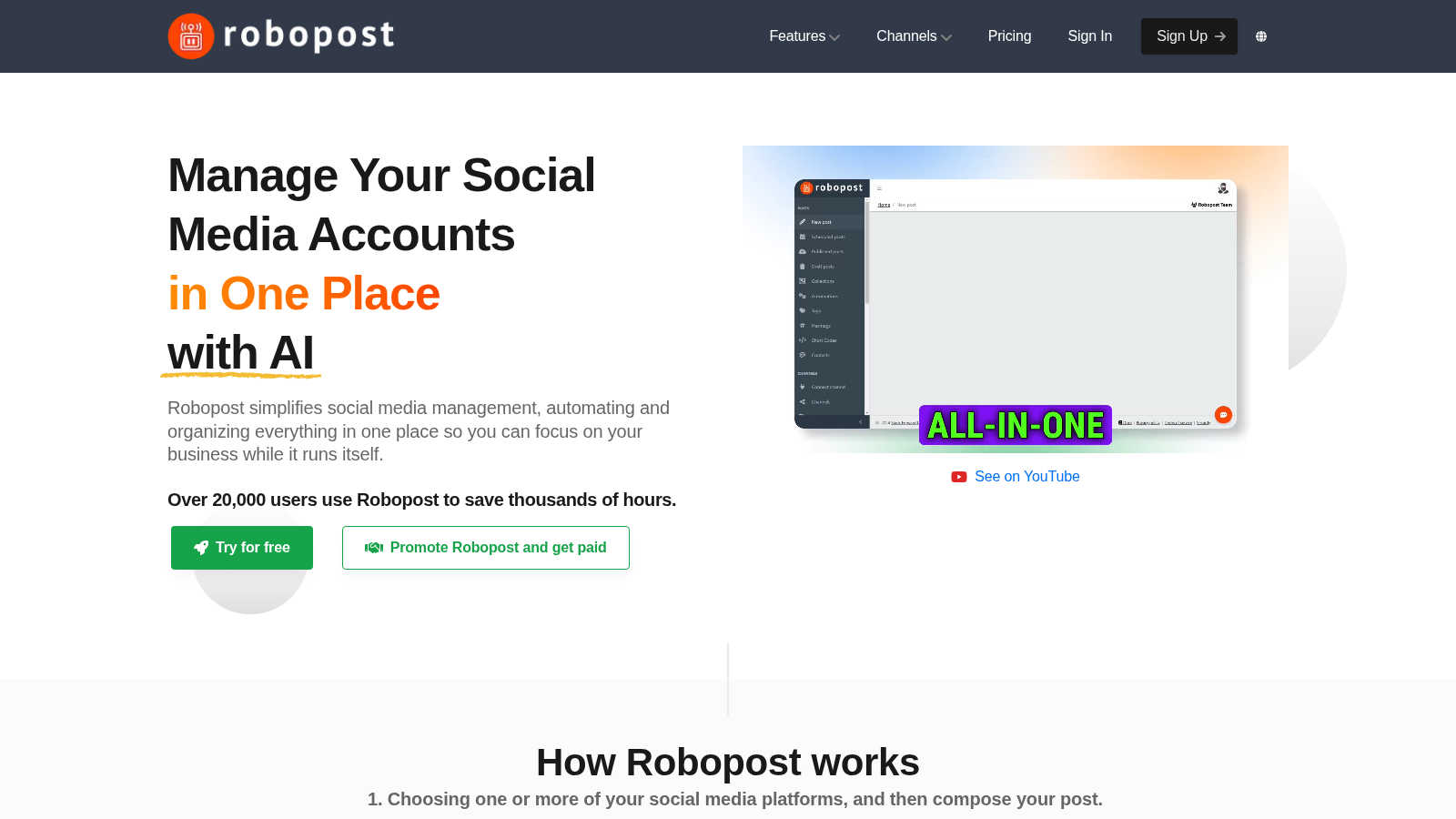 Robopost application interface and features