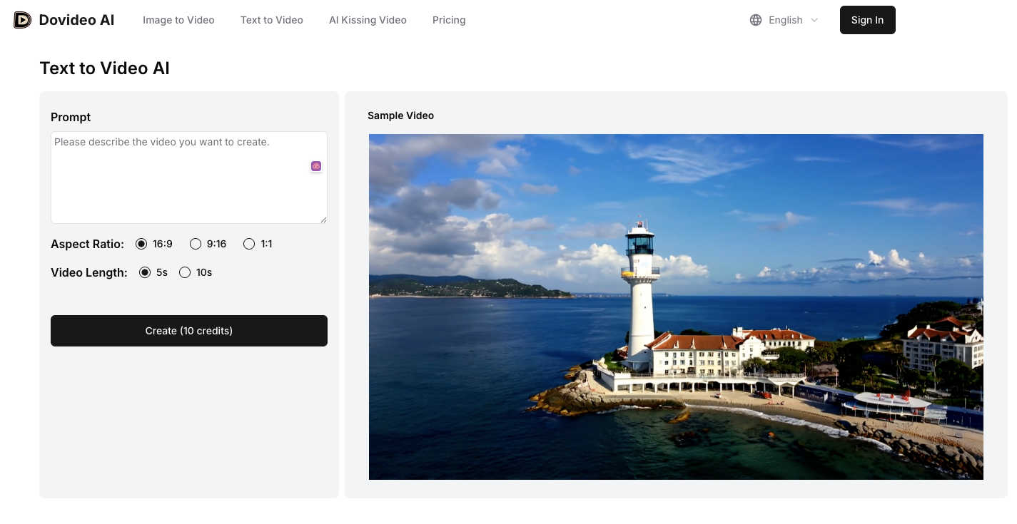 Prompt to Video Generator application interface and features