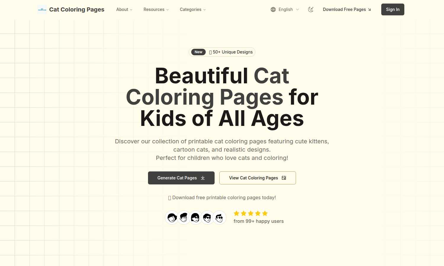 Cat Coloring Pages AI application interface and features