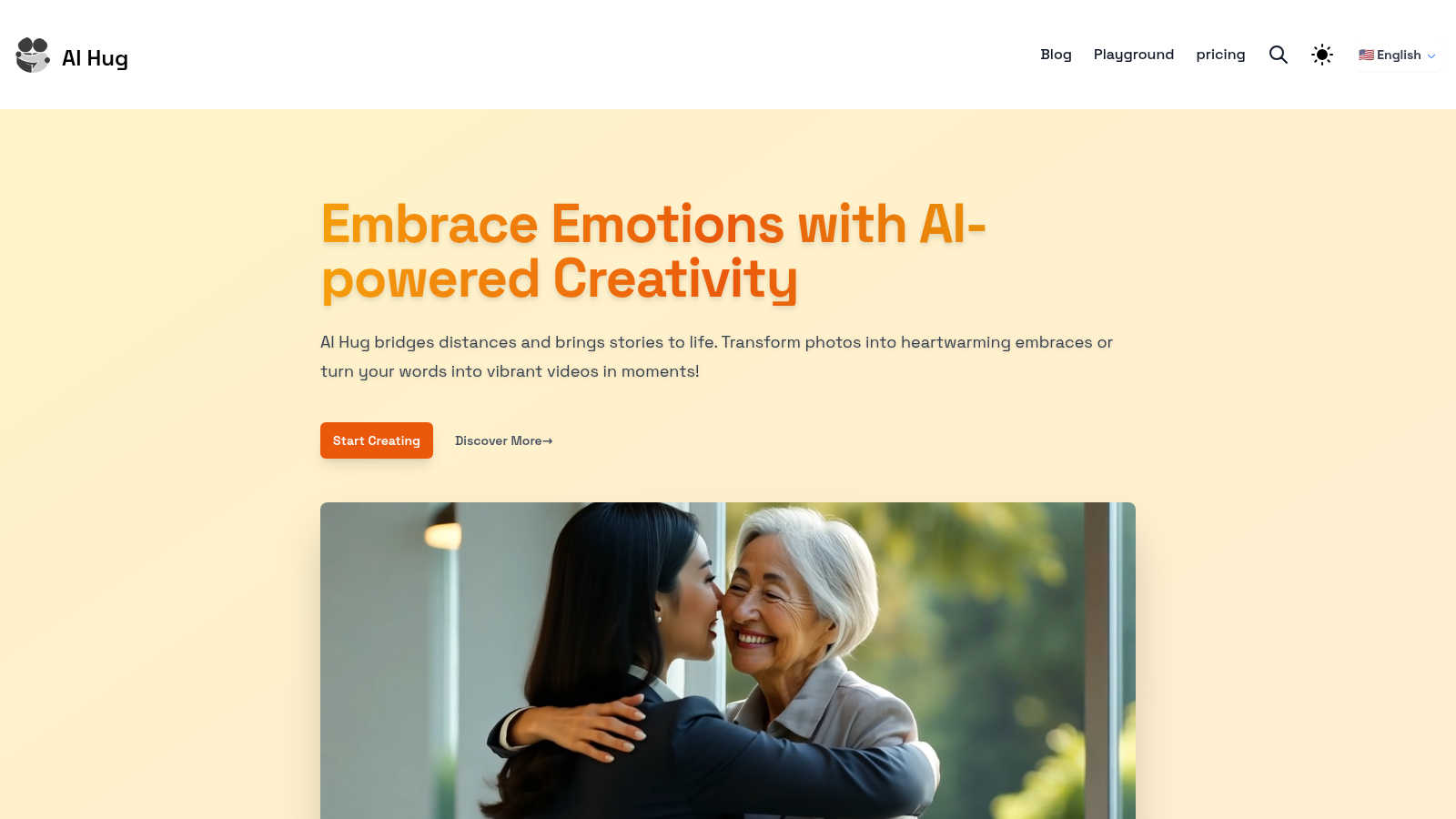 AI Hug application interface and features