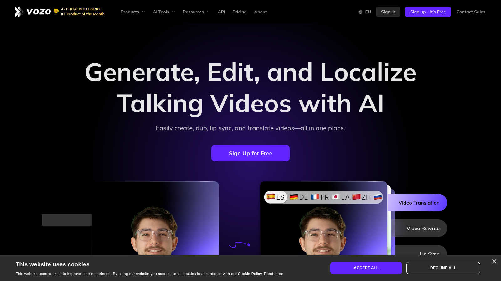 Vozo application interface and features
