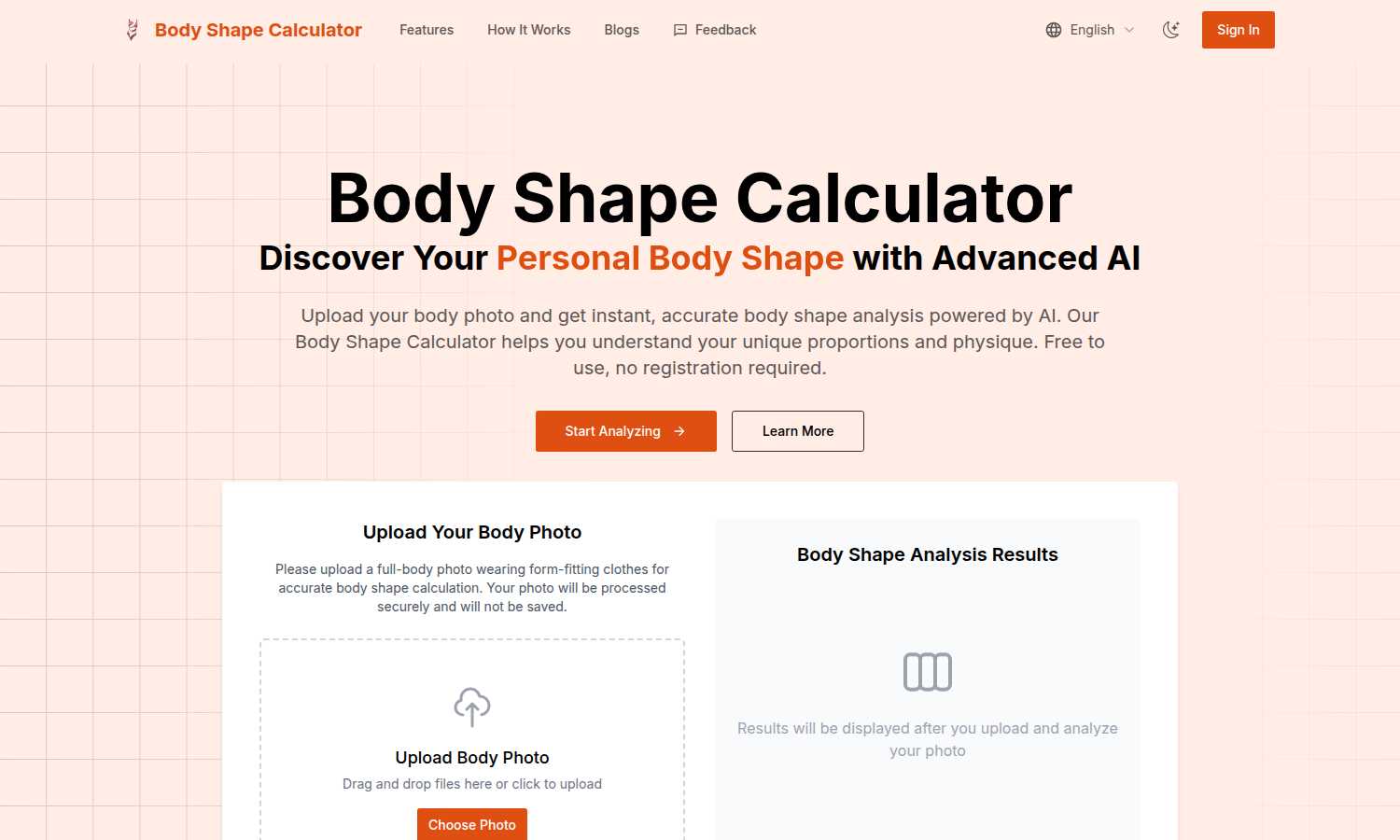 Body Shape Calculator application interface and features