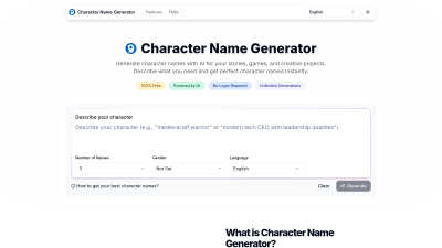 Character Name Generator - AI tool for Content Creation