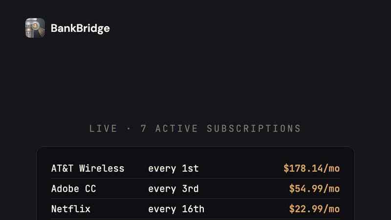 BankBridge application interface and features