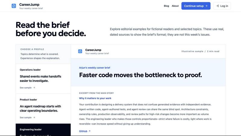 CareerJump application interface and features