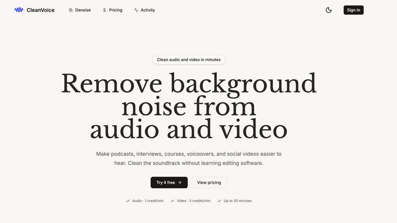 Clean Voice application interface and features