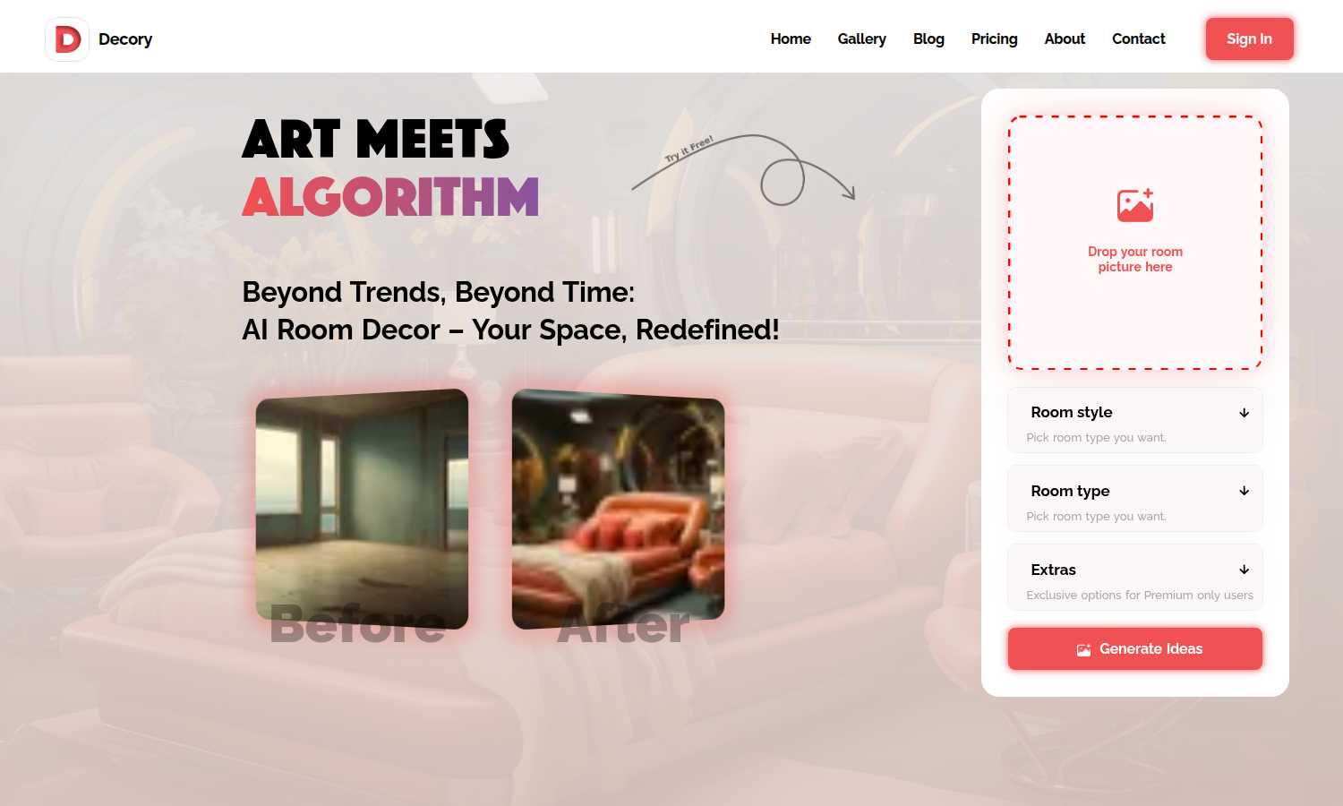 Decory application interface and features