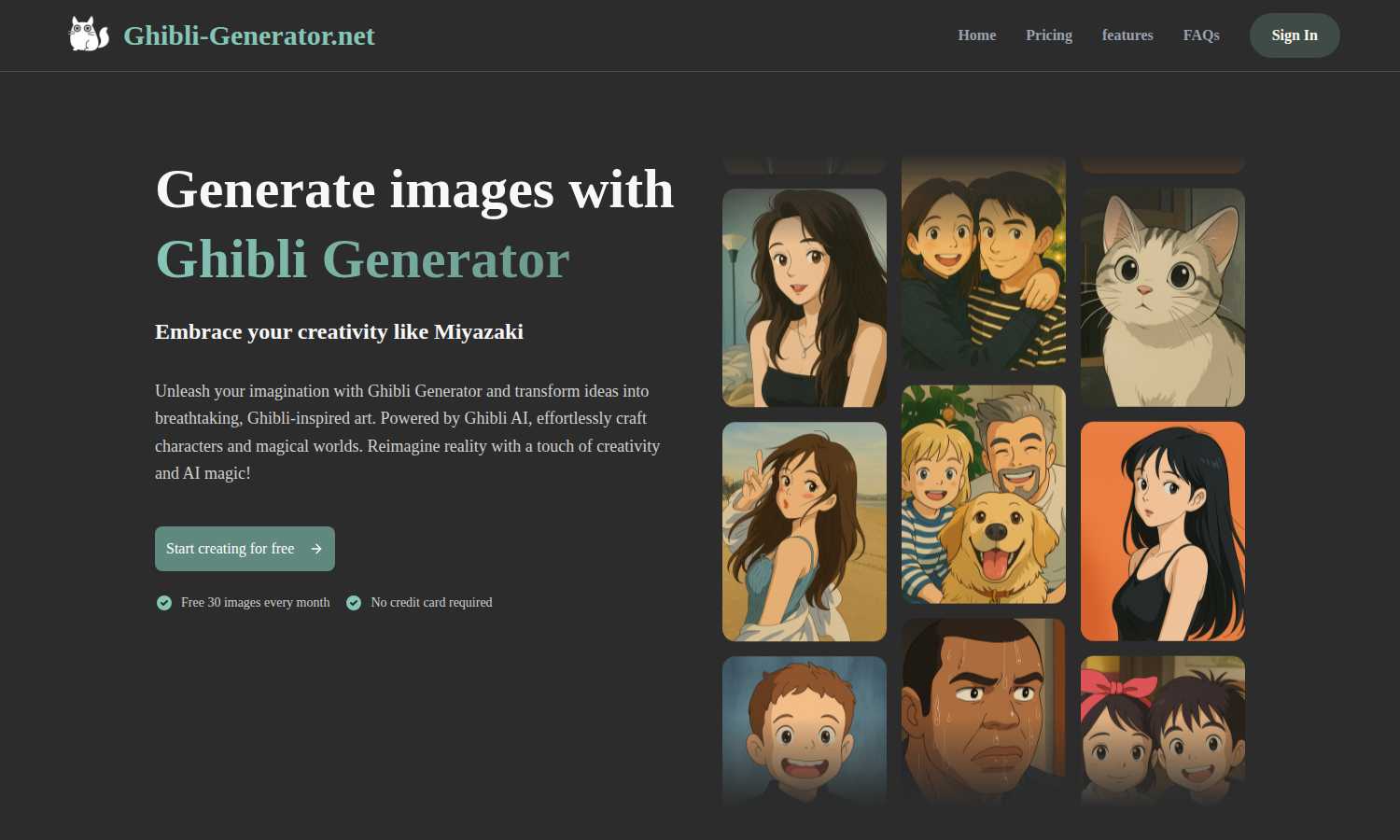 Ghibli Generator application interface and features