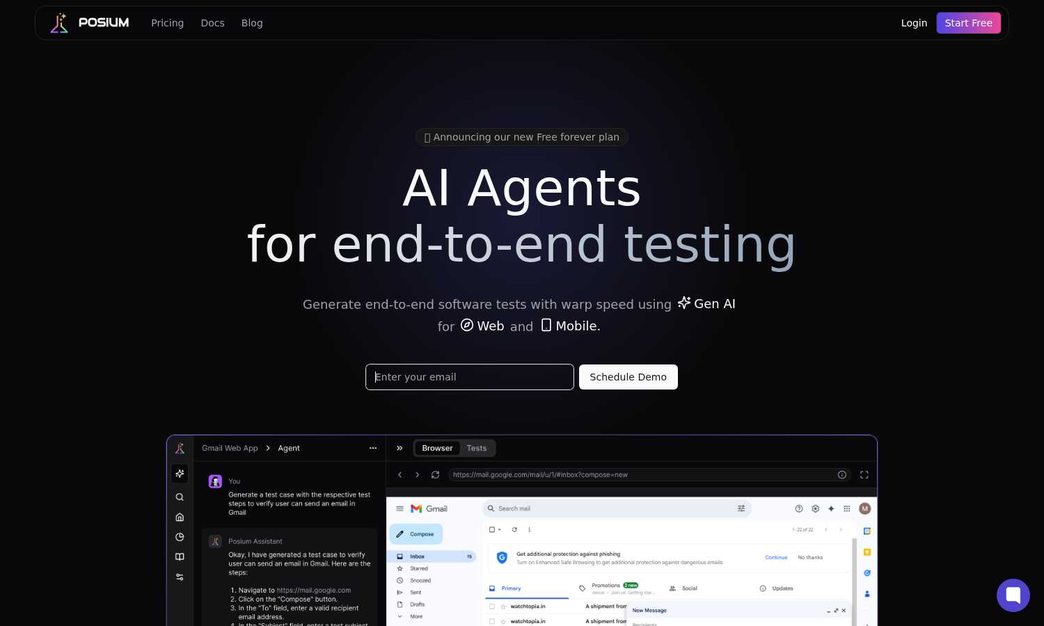 Posium application interface and features