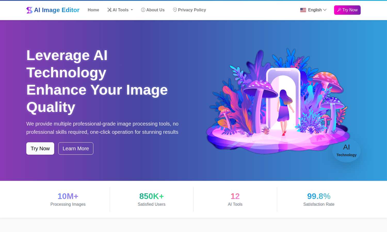 AI Image Editor application interface and features