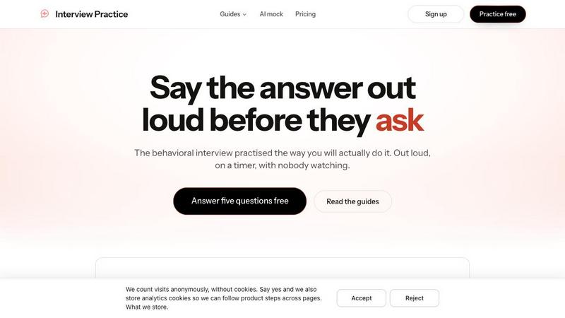 Interview Practice application interface and features