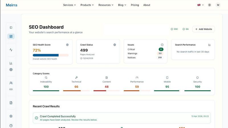 Meirra application interface and features