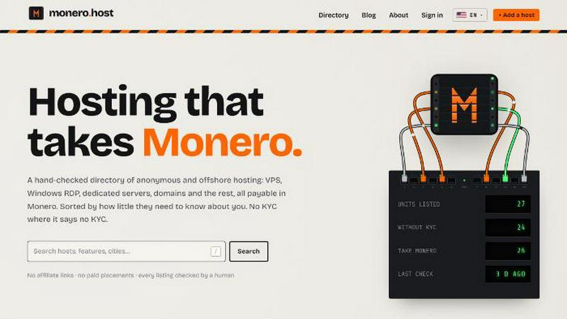 Monero.host application interface and features