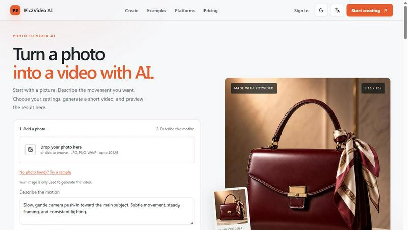 Pic2VideoAI application interface and features
