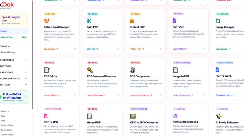 Pixdok application interface and features