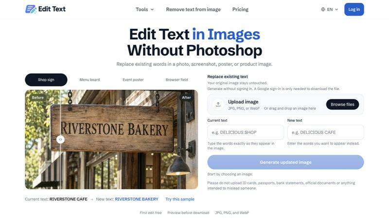 Reword Image application interface and features