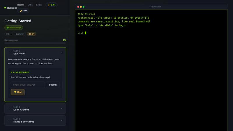 ShellReps application interface and features