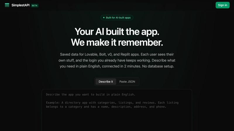 SimplestAPI application interface and features