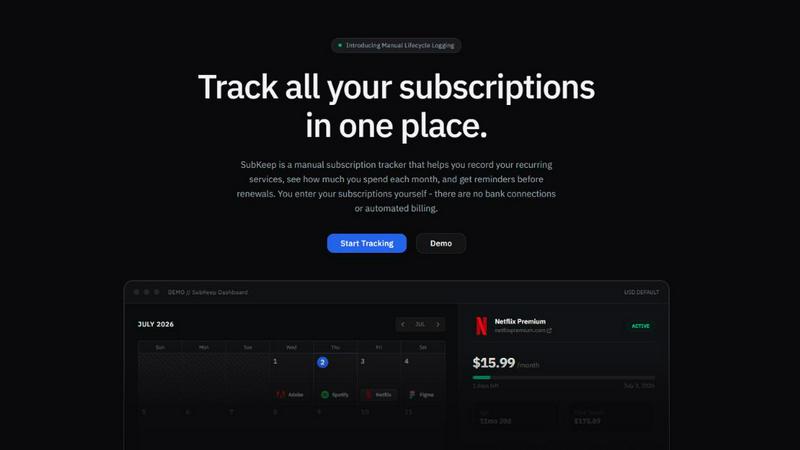 SubKeep application interface and features
