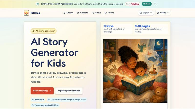 TaleHug AI Story Generator for Kids application interface and features