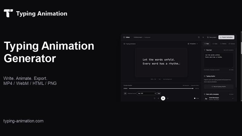 Typing Animation application interface and features