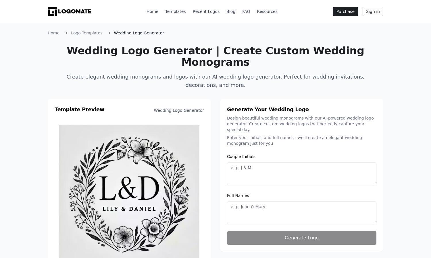 Wedding Logo Generator Website