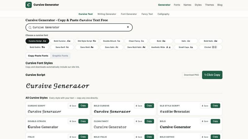 cursive text generator application interface and features